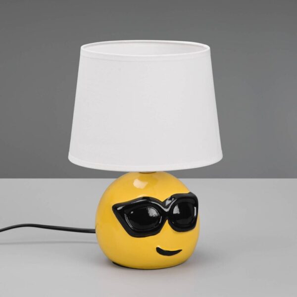 Stolová lampa Coolio so Smiley, látka, biela
