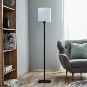 Textilná stojaca lampa Harris, čierna, biela