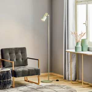 Stojaca lampa Destin, nastaviteľná zelená/mosadz