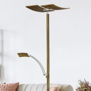 Stojacia LED lampa Duo so stmievačom, drevo