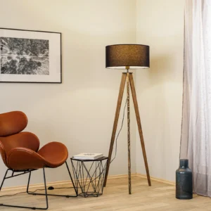 Stojaca lampa Maira, trojnožka, orech, čierna